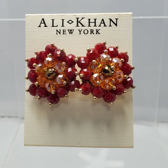 ALI KHAN garnet with sapphire beaded earring pierced - Picture 4 of 4